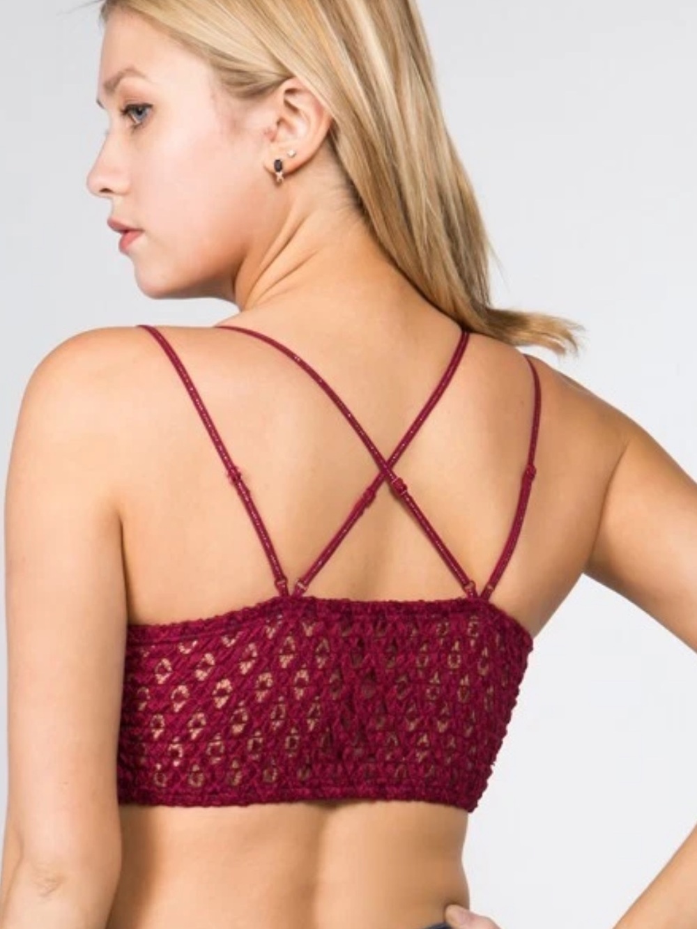 Anemone Burgundy Red Lace Bralette Crisscross Adjustable Straps Wireless NWT - Picture 2 of 2